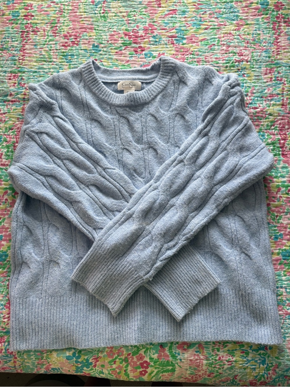 Jessica Simpson Light Blue Cable-Knit Crewneck Sweater